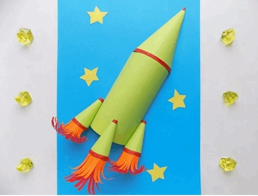 «Аппликация «день космонавтики. Космическая ракета. Ракета поделка. Ракета из цветной бумаги. Поделка на дн день космонавтики.